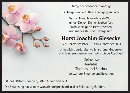 Anzeige von Horst Joachim Giesecke von  Werbepost 