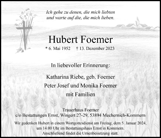 Anzeige von Hubert Foemer von  Blickpunkt Euskirchen 