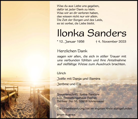 Anzeige von Ilonka Sanders von  Blickpunkt Euskirchen 