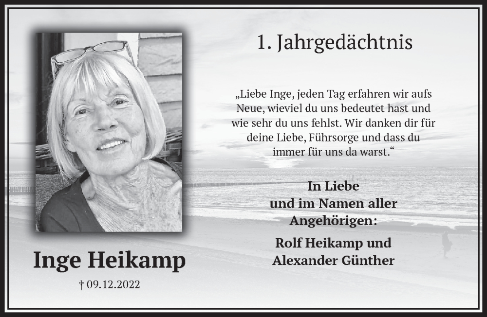  Traueranzeige für Inge Heikamp vom 22.12.2023 aus  Werbepost 