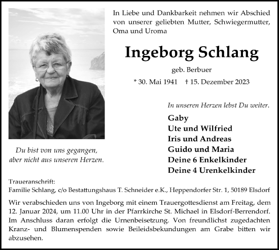 Anzeige von Ingeborg Schlang von  Werbepost 