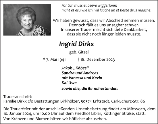 Anzeige von Ingrid Dirkx von  Werbepost 