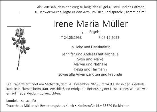 Anzeige von Irene Maria Müller von  Blickpunkt Euskirchen 
