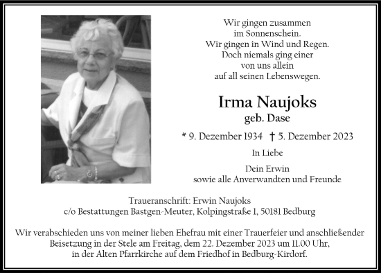 Anzeige von Irma Naujoks von  Werbepost 