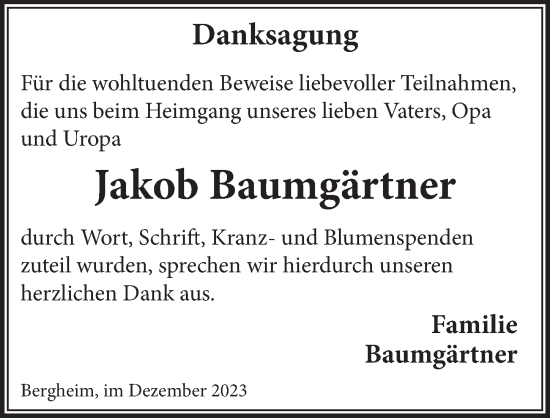 Anzeige von Jakob Baumgärtner von  Werbepost 