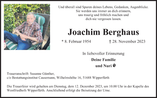 Anzeige von Joachim Berghaus von Kölner Stadt-Anzeiger / Kölnische Rundschau / Express