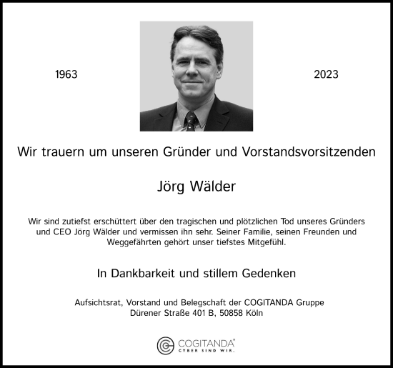 Anzeige von Jörg Wälder von Kölner Stadt-Anzeiger / Kölnische Rundschau / Express