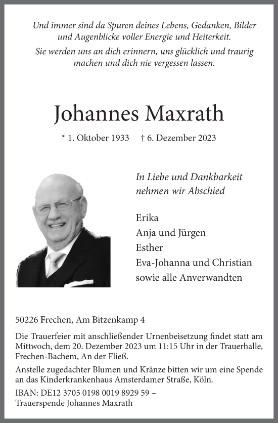 Anzeige von Johannes Maxrath von  Wochenende 