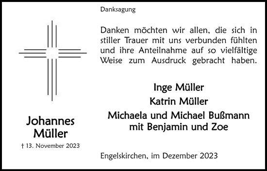 Anzeige von Johannes Müller von  Anzeigen Echo 