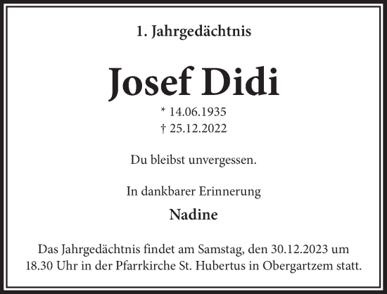 Anzeige von Josef Didi von  Blickpunkt Euskirchen 
