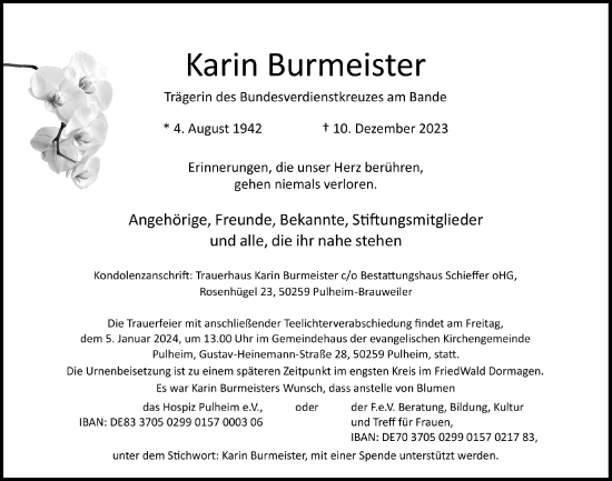 Anzeige von Karin Burmeister von  Wochenende 