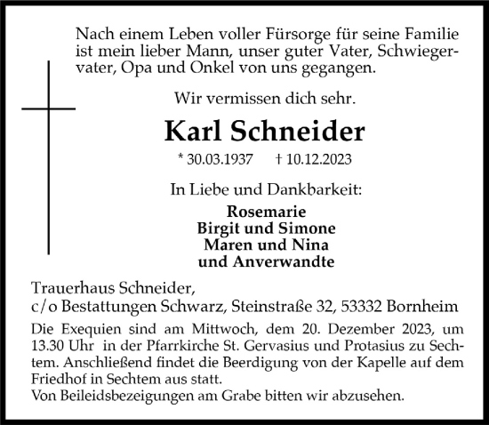 Anzeige von Karl Schneider von  Schlossbote/Werbekurier 