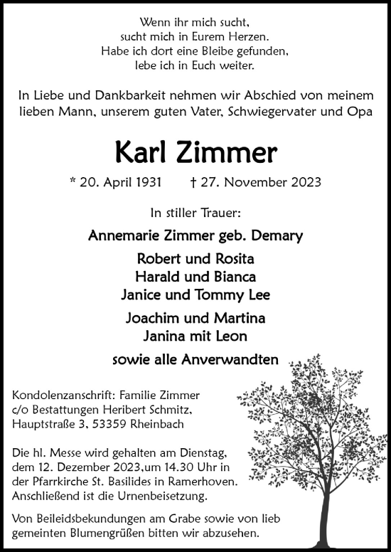 Anzeige von Karl Zimmer von  Schaufenster/Blickpunkt 