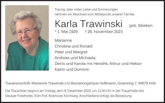 Anzeige von Karla Trawinski von Kölner Stadt-Anzeiger / Kölnische Rundschau / Express