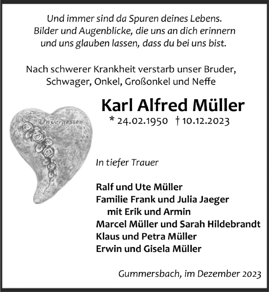 Anzeige von Karl Alfred Müller von  Anzeigen Echo 