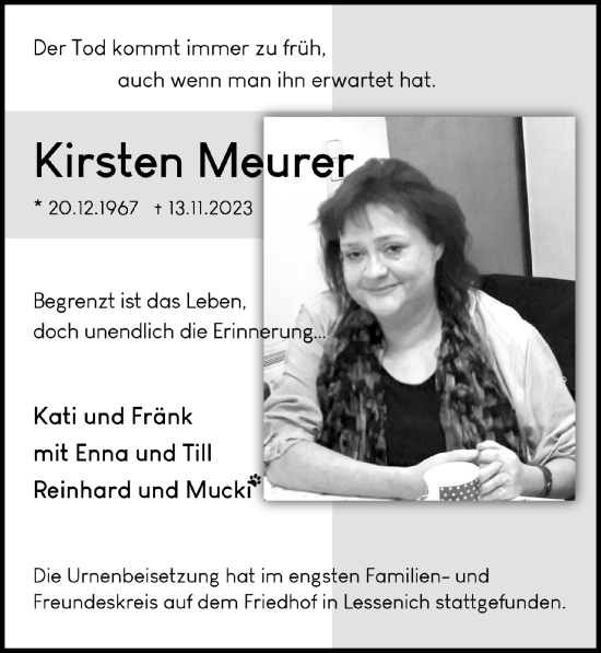 Anzeige von Kirsten Meurer von  Blickpunkt Euskirchen 