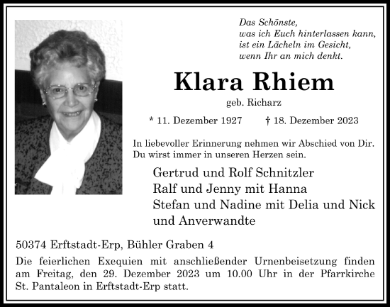 Anzeige von Klara Rhiem von  Werbepost 