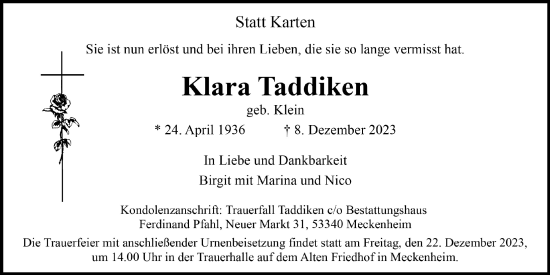 Anzeige von Klara Taddiken von  Schaufenster/Blickpunkt 