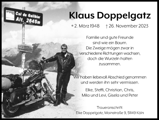 Anzeige von Klaus Doppelgatz von Kölner Stadt-Anzeiger / Kölnische Rundschau / Express