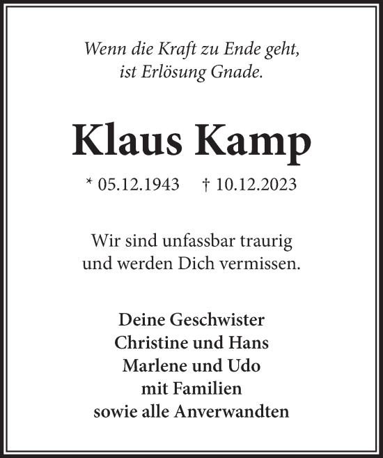 Anzeige von Klaus Kamp von  Werbepost 