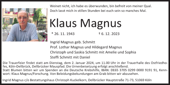 Anzeige von Klaus Magnus von Kölner Stadt-Anzeiger / Kölnische Rundschau / Express