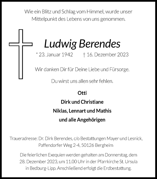 Anzeige von Ludwig Berendes von Kölner Stadt-Anzeiger / Kölnische Rundschau / Express