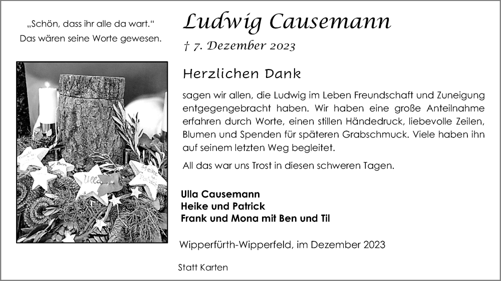  Traueranzeige für Ludwig Causemann vom 23.12.2023 aus Kölner Stadt-Anzeiger / Kölnische Rundschau / Express