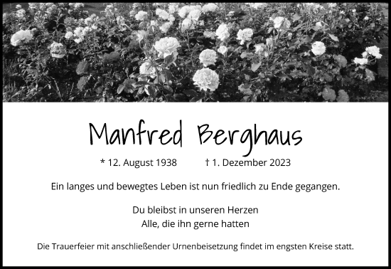 Anzeige von Manfred Berghaus von Kölner Stadt-Anzeiger / Kölnische Rundschau / Express