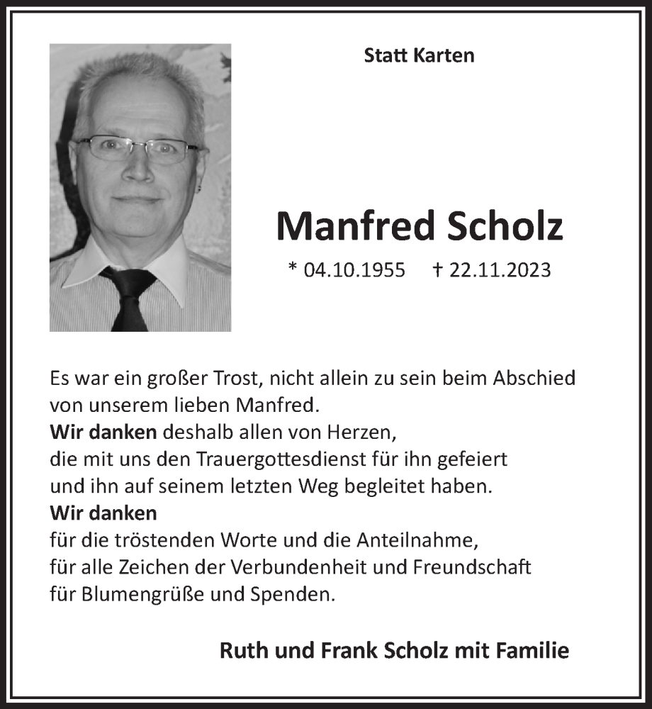  Traueranzeige für Manfred Scholz vom 22.12.2023 aus  Extra Blatt 