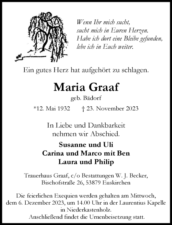 Anzeige von Maria Graaf von  Blickpunkt Euskirchen 