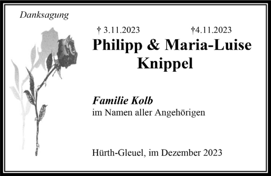 Anzeige von Maria-Luise Knippel von  Wochenende 