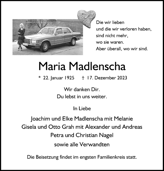 Anzeige von Maria Madlenscha von Kölner Stadt-Anzeiger / Kölnische Rundschau / Express