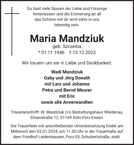 Anzeige von Maria Mandziuk von  EXPRESS - Die Woche 