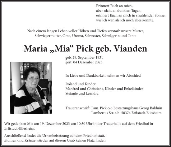 Anzeige von Maria Pick von  Werbepost 