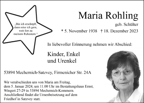 Anzeige von Maria Rohling von  Blickpunkt Euskirchen 