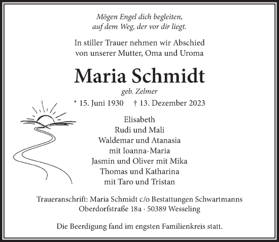 Anzeige von Maria Schmidt von  Schlossbote/Werbekurier 