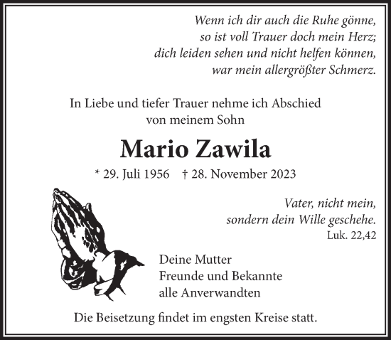 Anzeige von Mario Zawila von  Schlossbote/Werbekurier 
