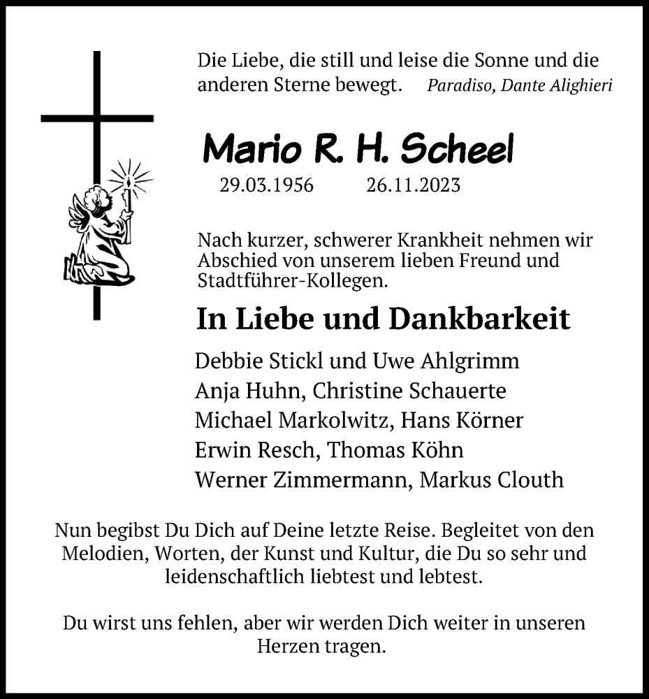  Traueranzeige für Mario R. H.  Scheel vom 04.12.2023 aus Kölner Stadt-Anzeiger / Kölnische Rundschau / Express