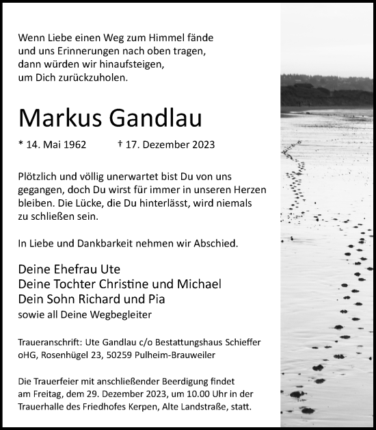 Anzeige von Markus Gandlau von Kölner Stadt-Anzeiger / Kölnische Rundschau / Express