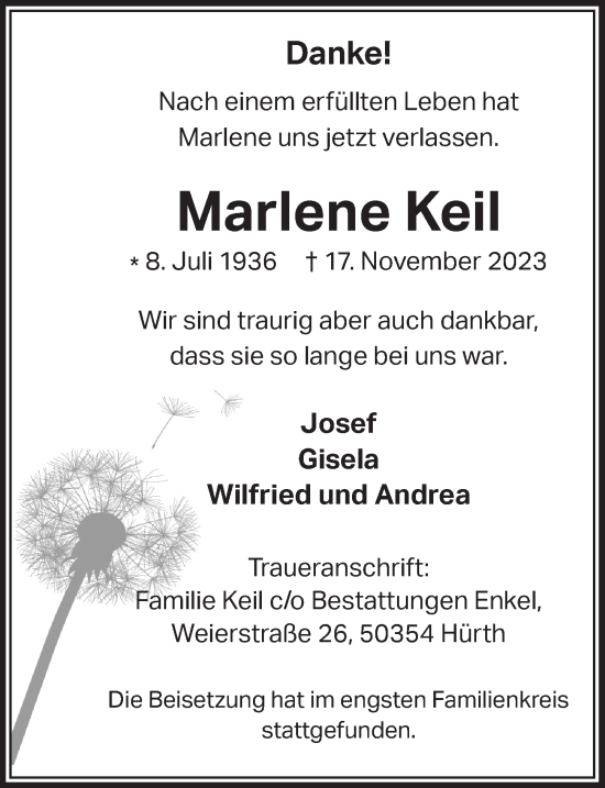 Anzeige von Marlene Keil von  Wochenende 