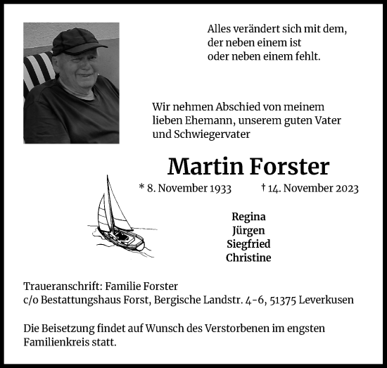 Anzeige von Martin Forster von Kölner Stadt-Anzeiger / Kölnische Rundschau / Express