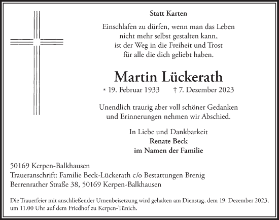 Anzeige von Martin Lückerath von  Werbepost 