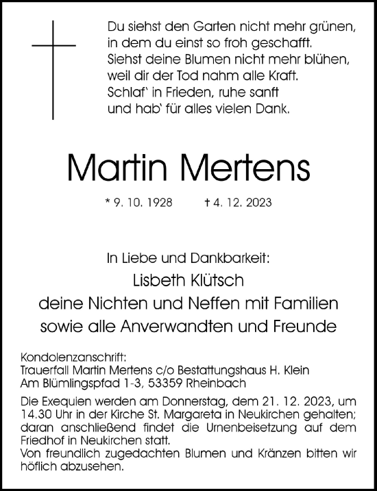 Anzeige von Martin Mertens von  Schaufenster/Blickpunkt 