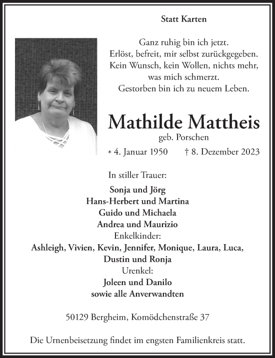 Anzeige von Mathilde Mattheis von  Werbepost 