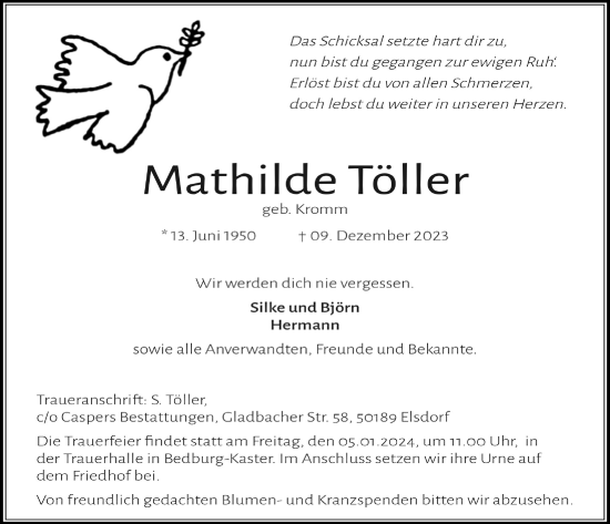 Anzeige von Mathilde Töller von  Werbepost 