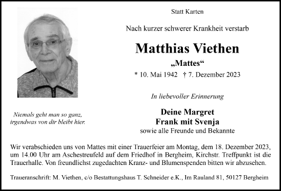 Anzeige von Matthias Viethen von  Werbepost 