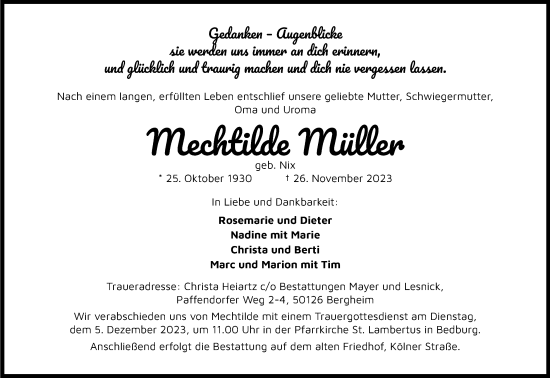Anzeige von Mechtilde Müller von Kölner Stadt-Anzeiger / Kölnische Rundschau / Express