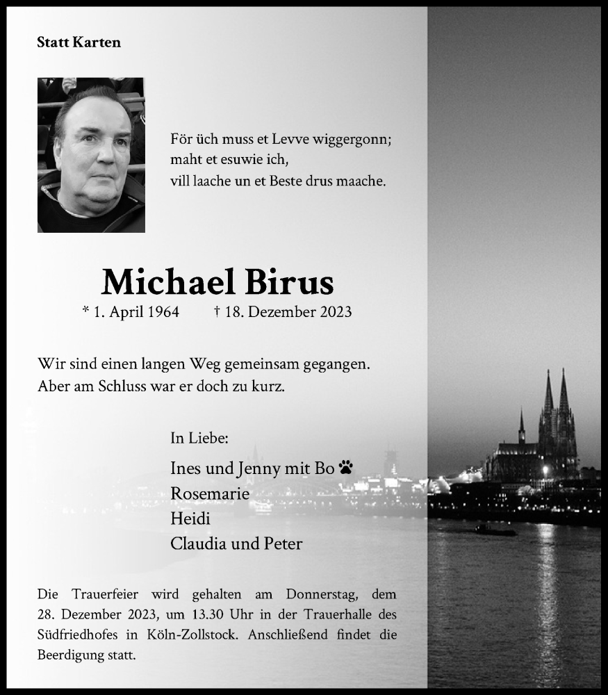  Traueranzeige für Michael Birus vom 23.12.2023 aus Kölner Stadt-Anzeiger / Kölnische Rundschau / Express