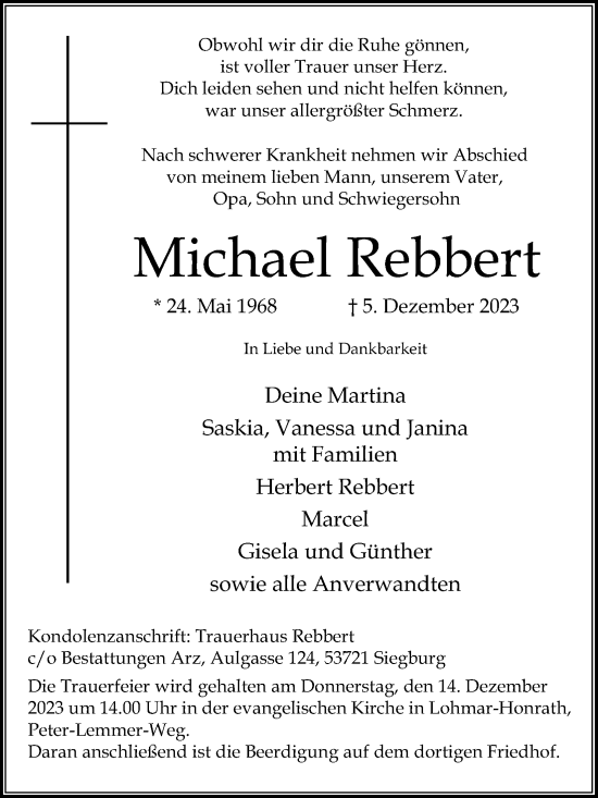 Anzeige von Michael Rebbert von Kölner Stadt-Anzeiger / Kölnische Rundschau / Express