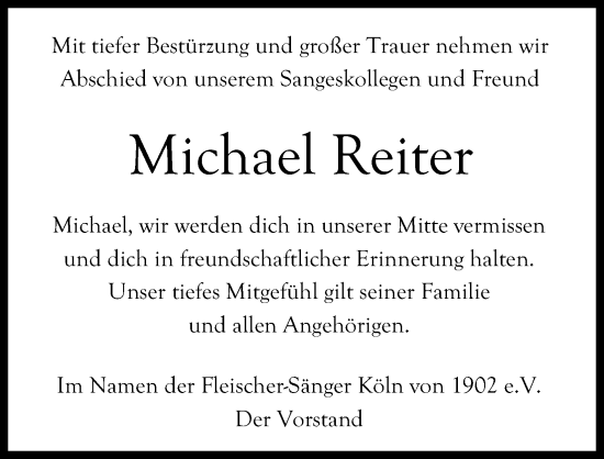Anzeige von Michael Reiter von Kölner Stadt-Anzeiger / Kölnische Rundschau / Express